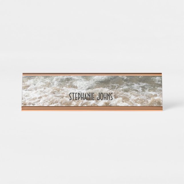 Porte-nom Pour Bureau Beach Ocean Water Waves Monogramme Nom personnalis (Devant)