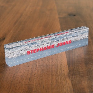 Porte-nom Pour Bureau Beach Ocean Waves Nom monographique Red Blue