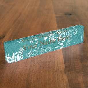 Porte-nom Pour Bureau Beau, élégant, classique turquoise et blanc
