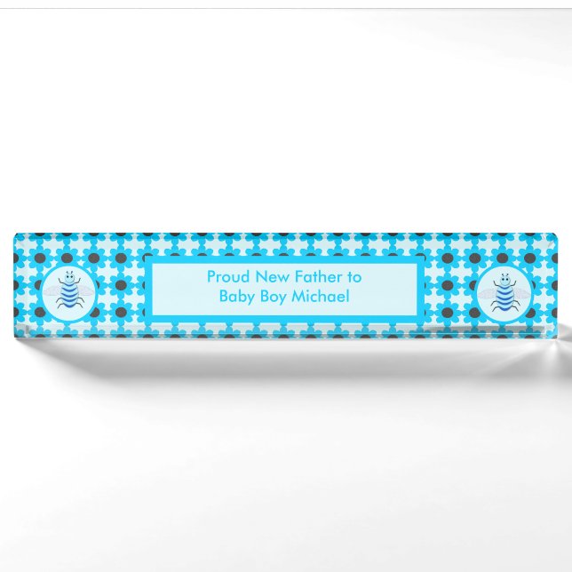 Porte-nom Pour Bureau Bébé Bleu mignon Bee Bee Personnalisé (Devant)