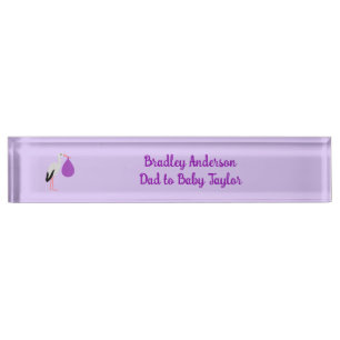Porte-nom Pour Bureau Bébé Cigogne Personnalisé de genre neutre Violet
