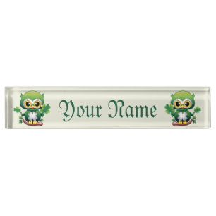 Porte-nom Pour Bureau Bébé Hibou Mignon St Patrick Dessin Animé