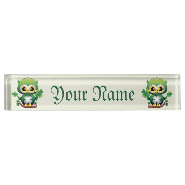 Porte-nom Pour Bureau Bébé Hibou Mignon St Patrick Dessin Animé (Devant)