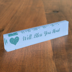 Porte-nom Pour Bureau "Bien, coeur de turquoise bénissez votre coeur"