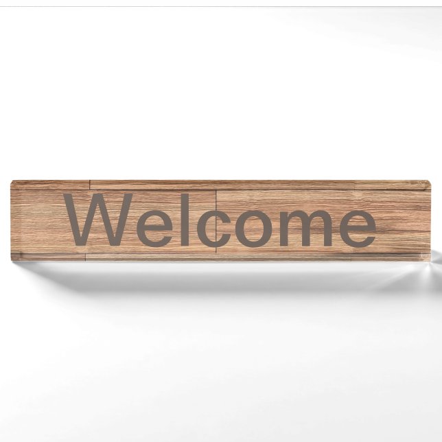 Porte-nom Pour Bureau Bienvenue couleur bois art (Devant)