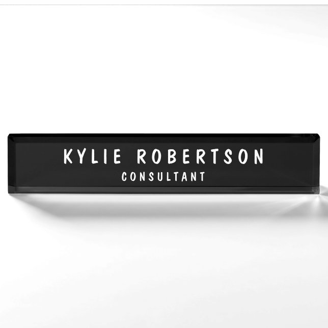 Porte-nom Pour Bureau Black Legible Professional tendance moderne (Devant)