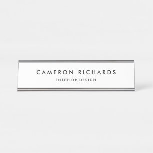 Porte-nom Pour Bureau Black Modern Minimalist Typography Personalized