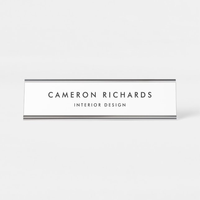 Porte-nom Pour Bureau Black Modern Minimalist Typography Personalized (Devant)