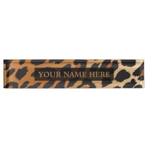Porte-nom Pour Bureau Black & Tan Cheetah Leopard Glam Personnalisé