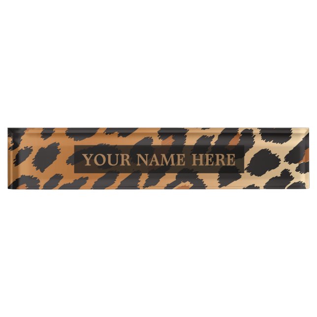 Porte-nom Pour Bureau Black & Tan Cheetah Leopard Glam Personnalisé (Devant)