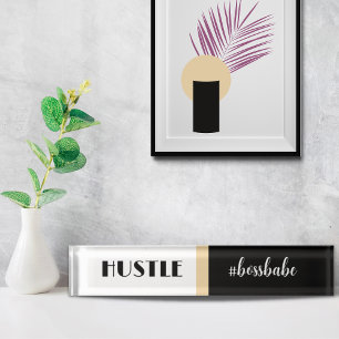 Porte-nom Pour Bureau Black White Hustle Boss Babe