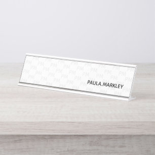 Porte-nom Pour Bureau Blanc clair gris simple Motif Monogramme moderne
