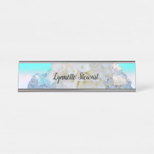Porte-nom Pour Bureau Blanc et floral bleu