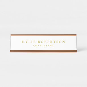 Porte-nom Pour Bureau Blanc & Or Couleurs Professionnel Tendance Uni