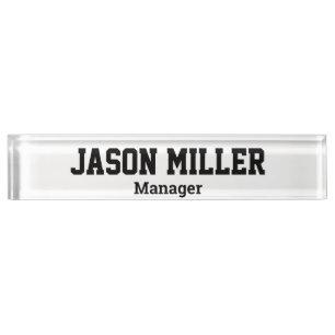 Porte-nom Pour Bureau Blanc simple avec lettres noires