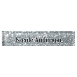 Porte-nom Pour Bureau Blancs Parties scintillant Argent étincelant Cadea