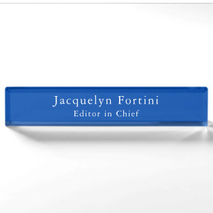 Porte-nom Pour Bureau Bleu cobalt uni élégant moderne minimaliste