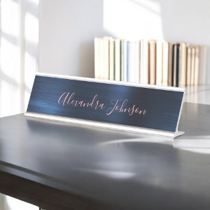 Porte-nom Pour Bureau Bleu de marine   Blush Pink Foil Moderne