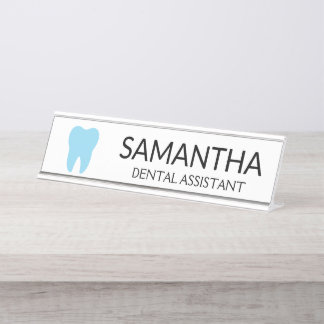 Porte-nom Pour Bureau Bleu dent moderne minimaliste dentiste dentaire