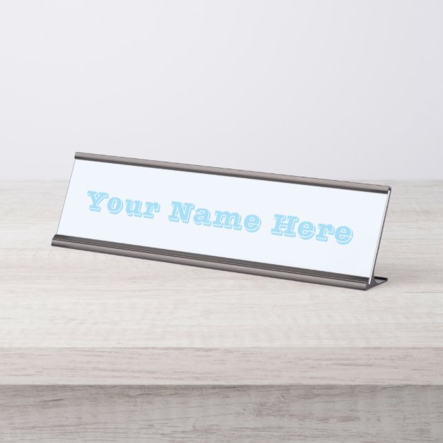 Porte-nom Pour Bureau Bleu doux blanc pastel couleur uni (Devant)