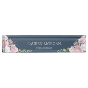 Porte-nom Pour Bureau Bleu du jardin rose Plaque signalétique du burea