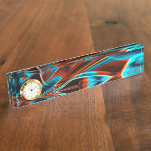 Porte-nom Pour Bureau Bleu et rouge assez tordu brûlé avec rainures
