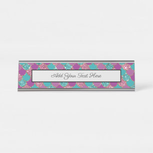 Porte-nom Pour Bureau Bleu étincelant Puits de sirène pourpre Queue de
