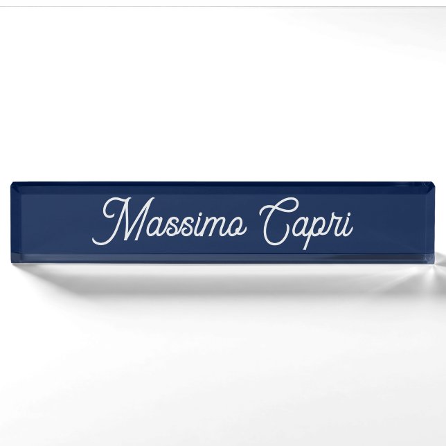 Porte-nom Pour Bureau Bleu foncé Élégant Casual Propre Nom Écriture manu (Devant)
