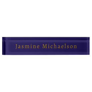 Porte-nom Pour Bureau Bleu foncé et or Mignon Minimaliste Propre Nom
