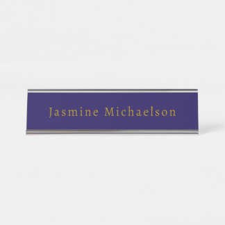 Porte-nom Pour Bureau Bleu foncé et or, minimaliste mignon, nom personne