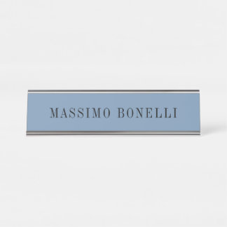 Porte-nom Pour Bureau Bleu Gris Minimaliste Moderne Lisible
