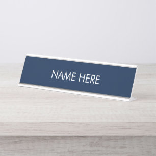Porte-nom Pour Bureau bleu marine minimaliste nom personnalisé blanc élé