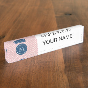 Porte-nom Pour Bureau Bleu marine, motif rose   de Chevron votre