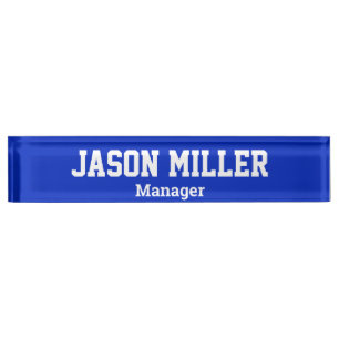 Porte-nom Pour Bureau Bleu simple avec lettres blanches