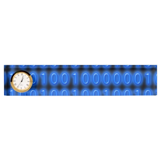 Porte-nom Pour Bureau Bleu sur le code binaire noir (Devant)