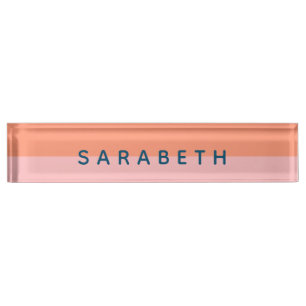 Porte-nom Pour Bureau Bloc de couleur rose et corail personnalisé