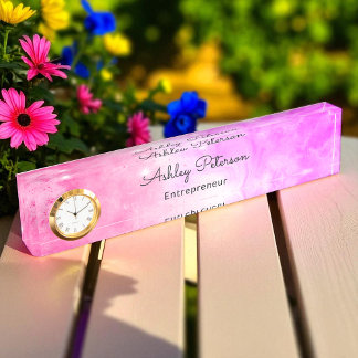 Porte-nom Pour Bureau Blogue de mode Pink White Teacher