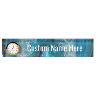 Porte-nom Pour Bureau Blue Geode Rock Mineral Agate Crystal Image