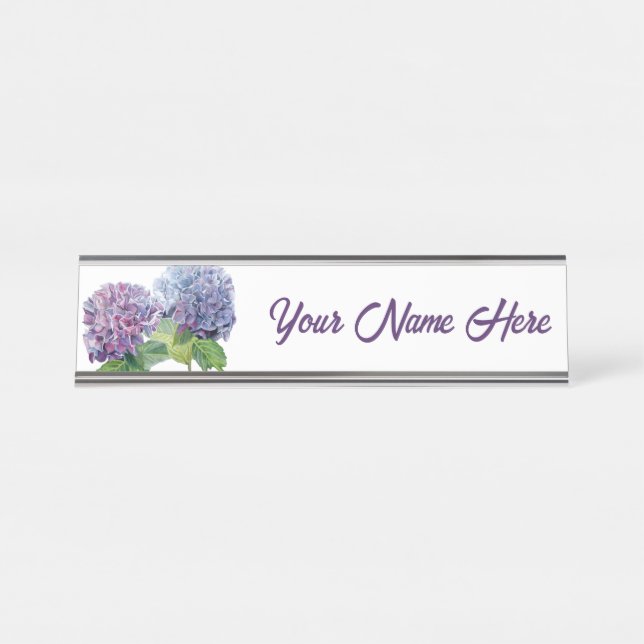 Porte-nom Pour Bureau Blue Hydrangeas Personalized Nameplate (Devant)