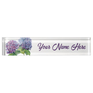 Porte-nom Pour Bureau Blue Hydrangeas Personalized Nameplate