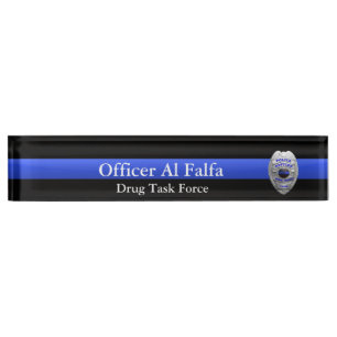 Porte-nom Pour Bureau Blue Line mince - salut la police argentée solide