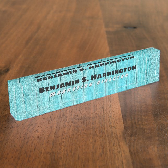 Porte-nom Pour Bureau Blue Wood Vertical Slats Office  (Taille)