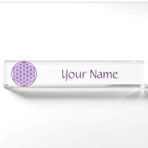 Porte-nom Pour Bureau Blume des Lebens / Fleur de vie bleu rose