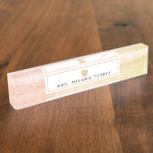 Porte-nom Pour Bureau Boho Aquarelle rose Pomme enseignant