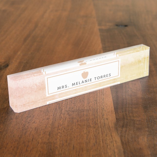 Porte-nom Pour Bureau Boho Aquarelle rose Pomme enseignant (Taille)