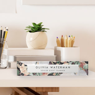 Porte-nom Pour Bureau Boho Blooms   Floral d'aquarelle moderne
