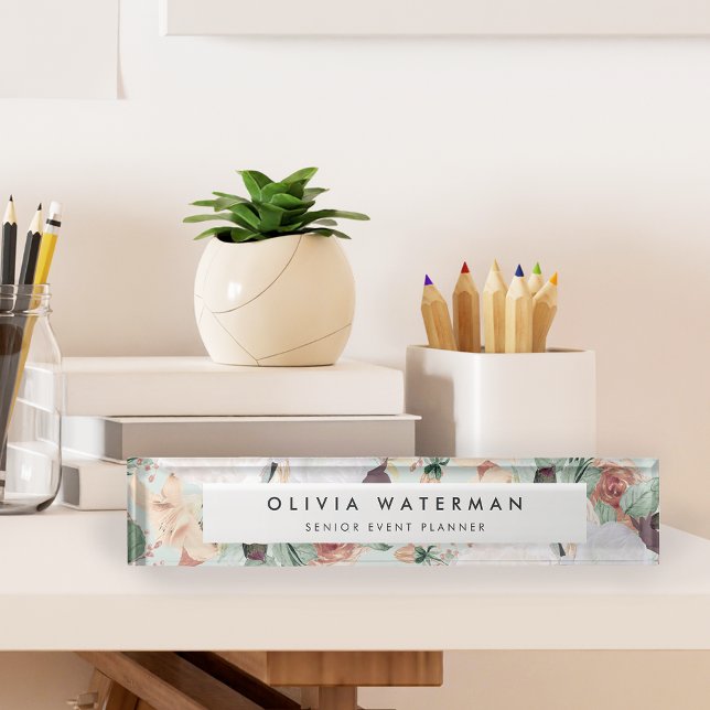 Porte-nom Pour Bureau Boho Blooms | Floral d'aquarelle moderne (Créateur téléchargé)