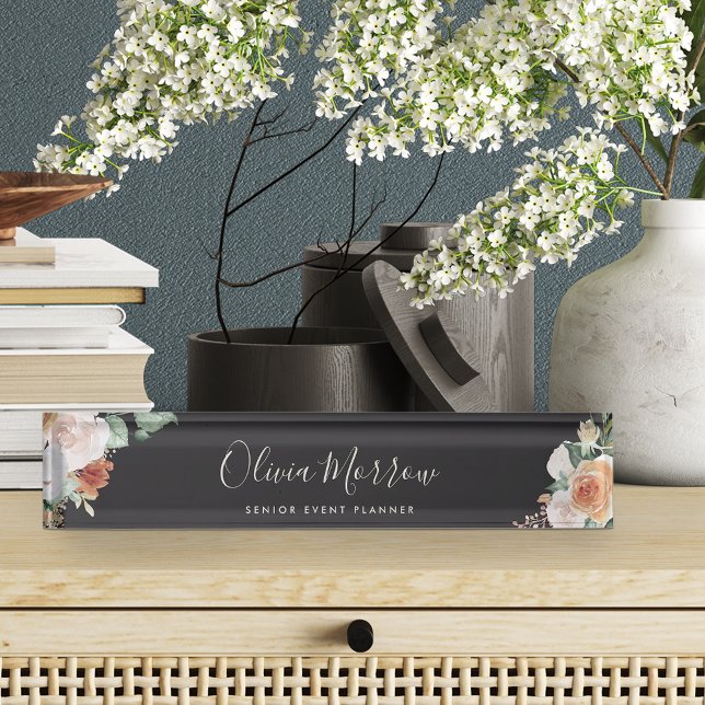 Porte-nom Pour Bureau Boho Blooms | Floral d'aquarelle moderne (Créateur téléchargé)