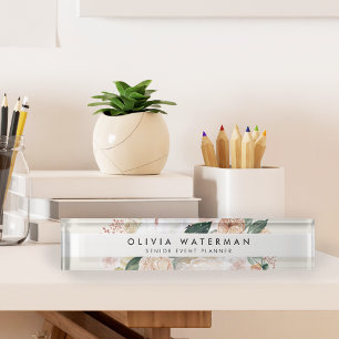 Porte-nom Pour Bureau Boho Blooms Floral d'aquarelle moderne