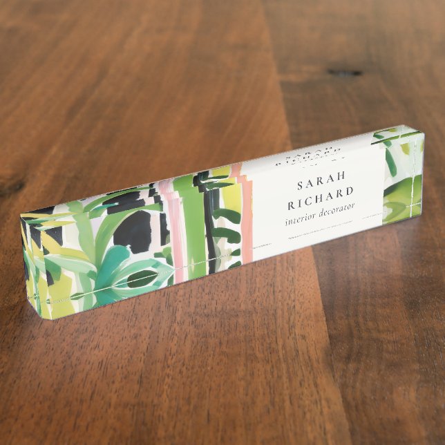 Porte-nom Pour Bureau Boho Chic Vert Feuillage Tropical Botanique (Taille)